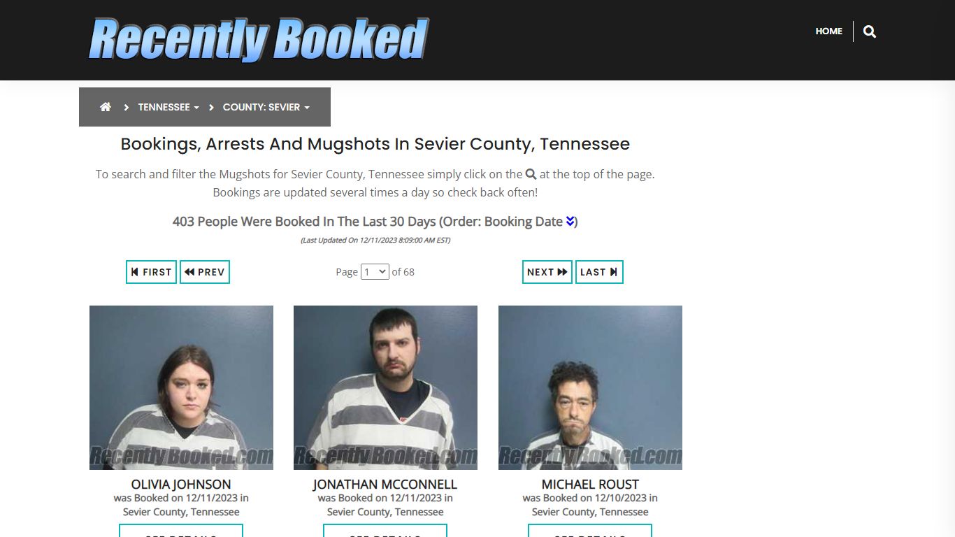 Bookings, Arrests and Mugshots in Sevier County, Tennessee
