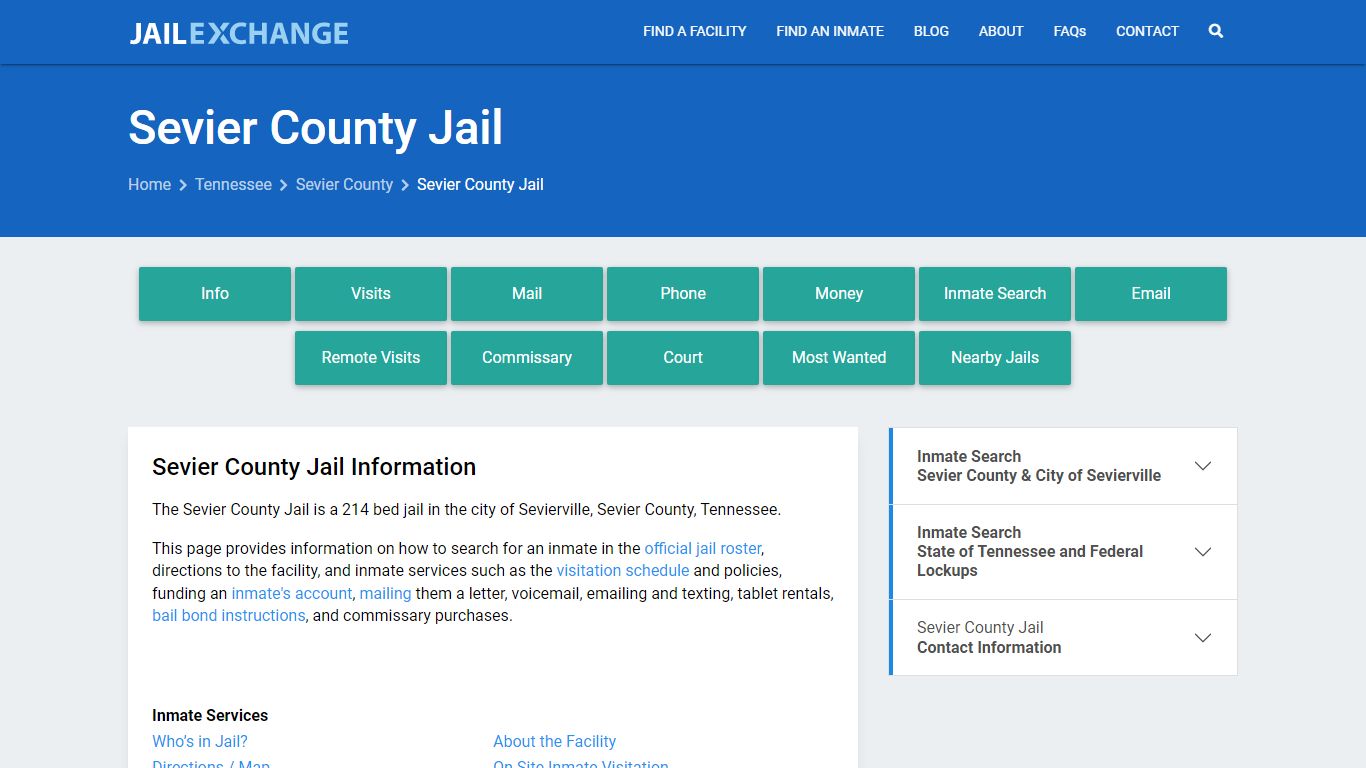 Sevier County Jail, TN Inmate Search, Information
